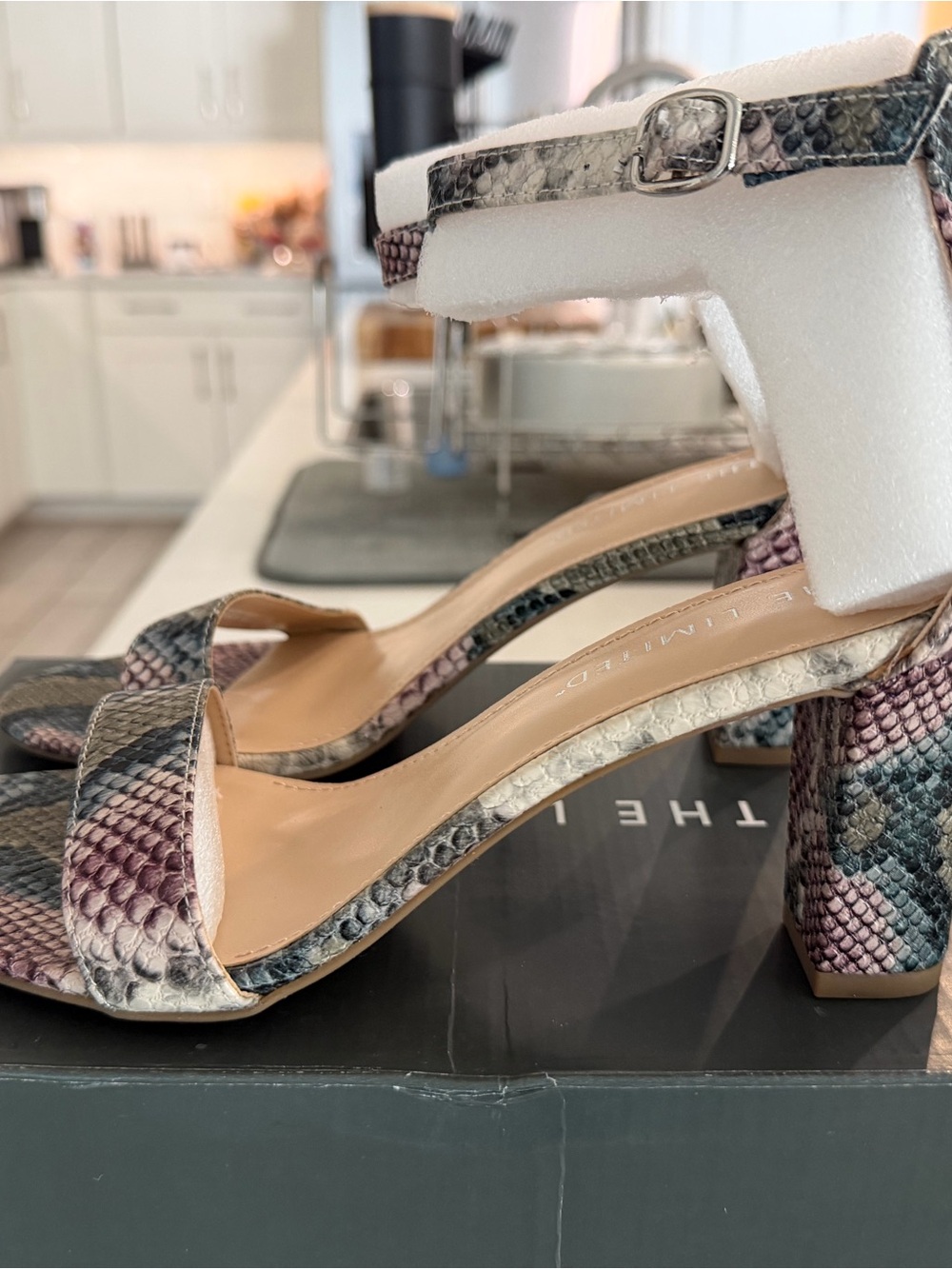 The Limited Multicolor Snake-Print Block Heel Sandals